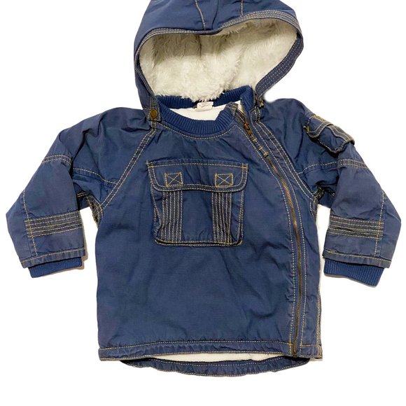 H&M Other - H&M Blue Side Zip Faux Fur Parka